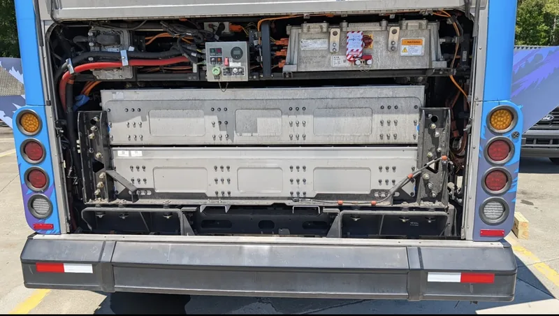 Battery-electric bus rear compartment with new battery packs installed